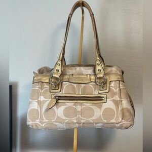 Coach Beige and Gold Shoulder Bag